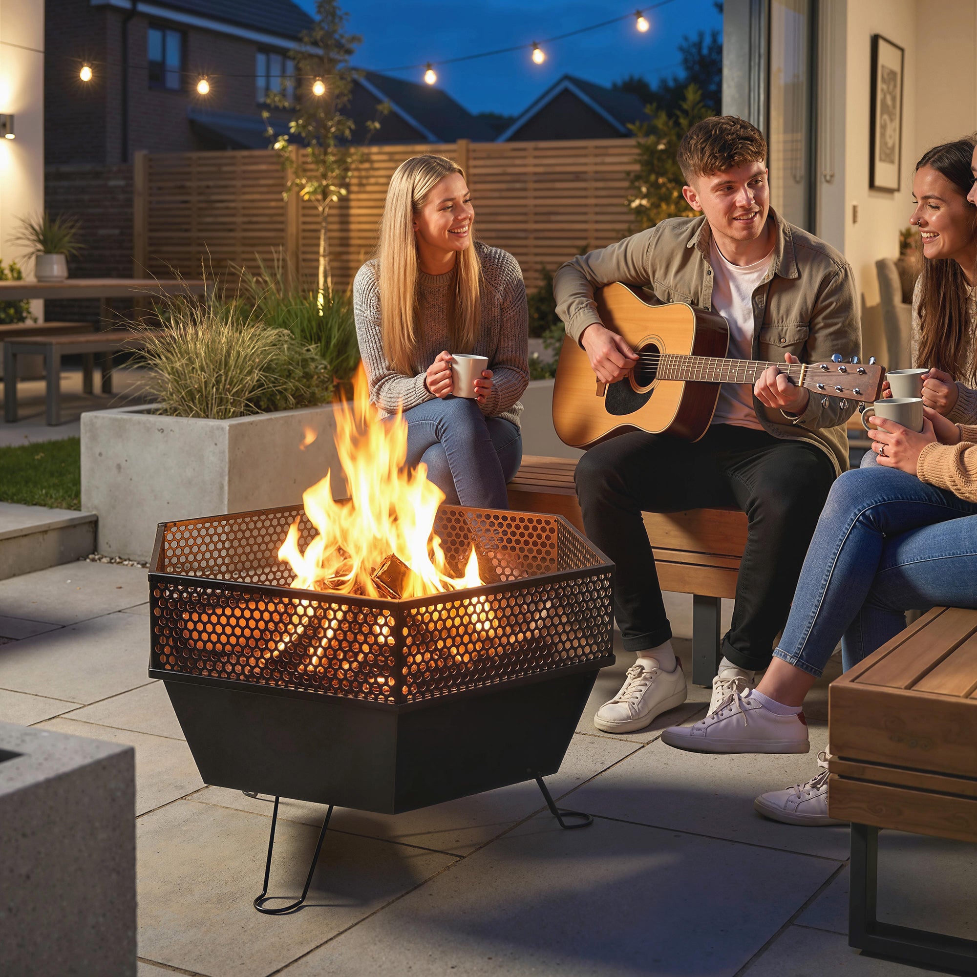 20" Fire Pit with Fire Poker, Foldable Wood Burning Firepits with Lid, Portable Firepit, Black