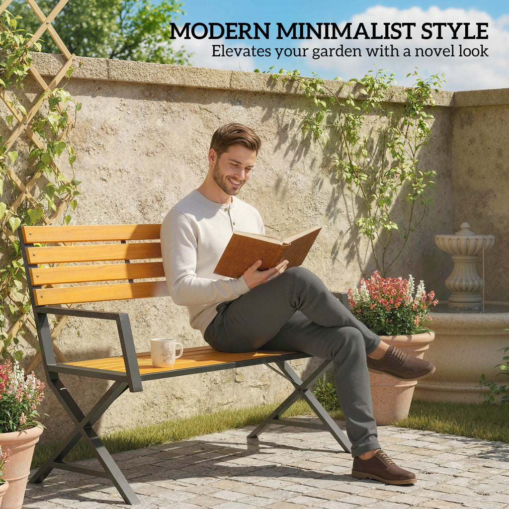Outdoor Garden Bench, Patio Bench with Backrest and Armrests, 2-Person Garden Seating