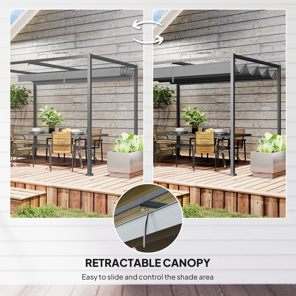 10x7ft Pergola with Retractable Roof Outdoor Patio Sun Shelter Garden Grape Tent Water-resistant Yard Shade Grey