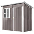 7' x 4' Galvanised Steel Outdoor Storage Shed, Garden Shed with Window, Lockable Wide Door and Air Vents, Warm Grey