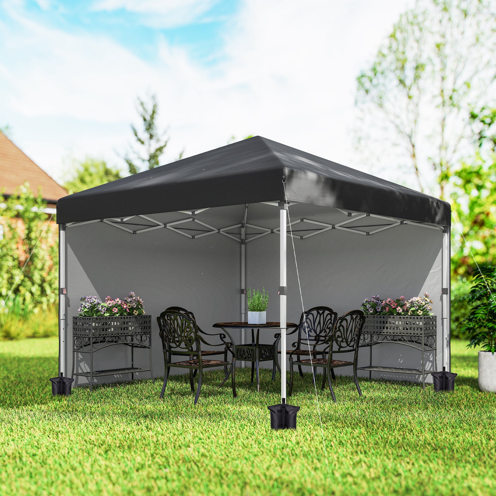 10' x 10' Pop Up Canopy with Sidewalls, Roller Bag, Height Adjustable Instant Tent for Outdoor, Garden, Patio, Black