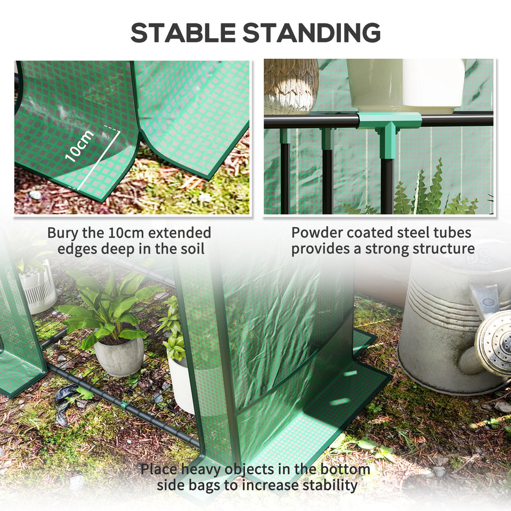 Lean-to Greenhouse with 3 Tier Shelves, Mini Greenhouse with 2 Roll-Up Doors for Indoor Outdoor, Green