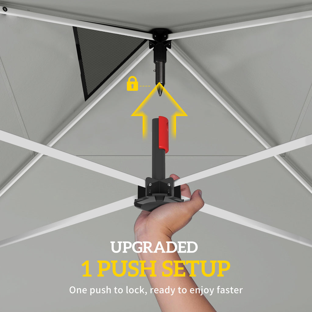 9.6 x 9.6 ft Pop Up Canopy Tent with 3 Sidewalls, UPF 50+ 1-Button Push Easy Setup Outdoor Instant Canopy, Light Grey
