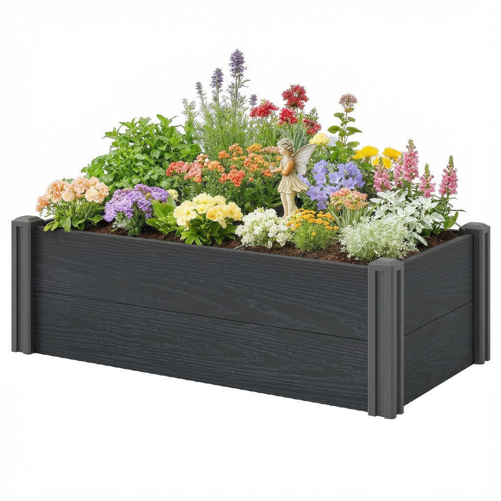 Vinyl Raised Garden Bed Kit, 3 x 3 x 1ft Elevated Garden Box with Open Bottom, Screwless Outdoor Planter Box