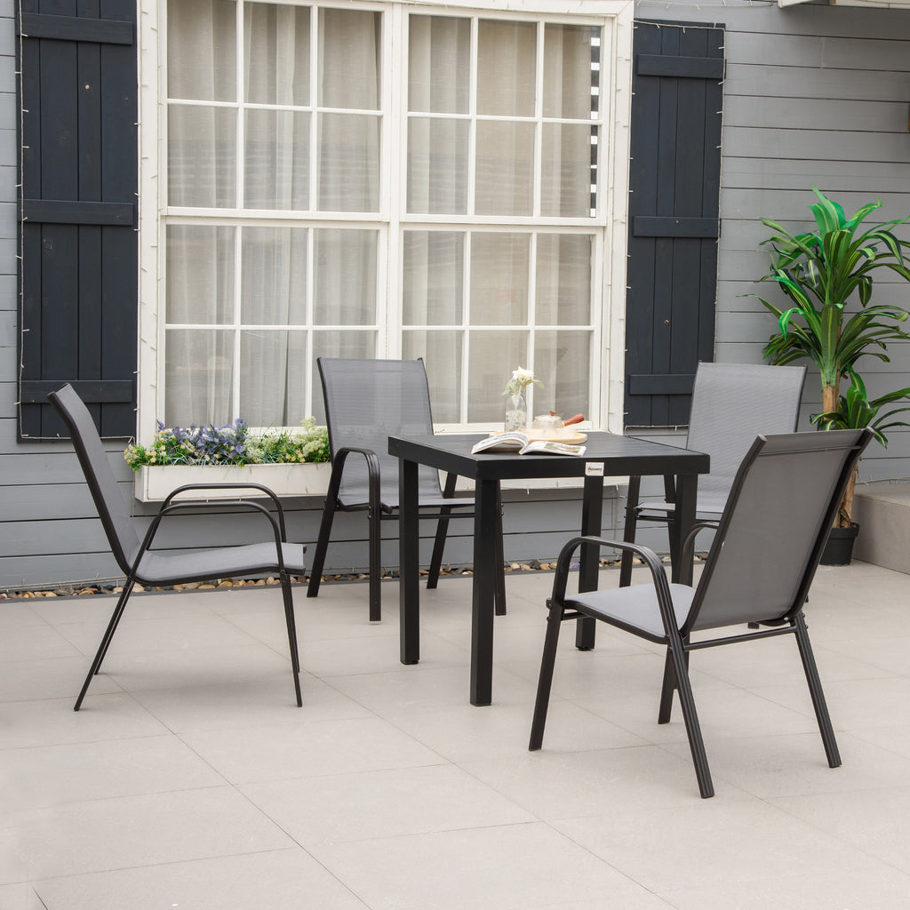 Set of 4 Outdoor Dining Chairs, Heavy Duty Stackable Patio Dining Set with Armrests for Balcony Garden, Dark Grey