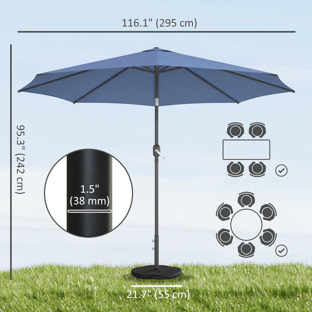 10' x 10' Round Market Umbrella with Base and Sandbag, Patio Umbrella with Crank Handle and Tilt, Blue