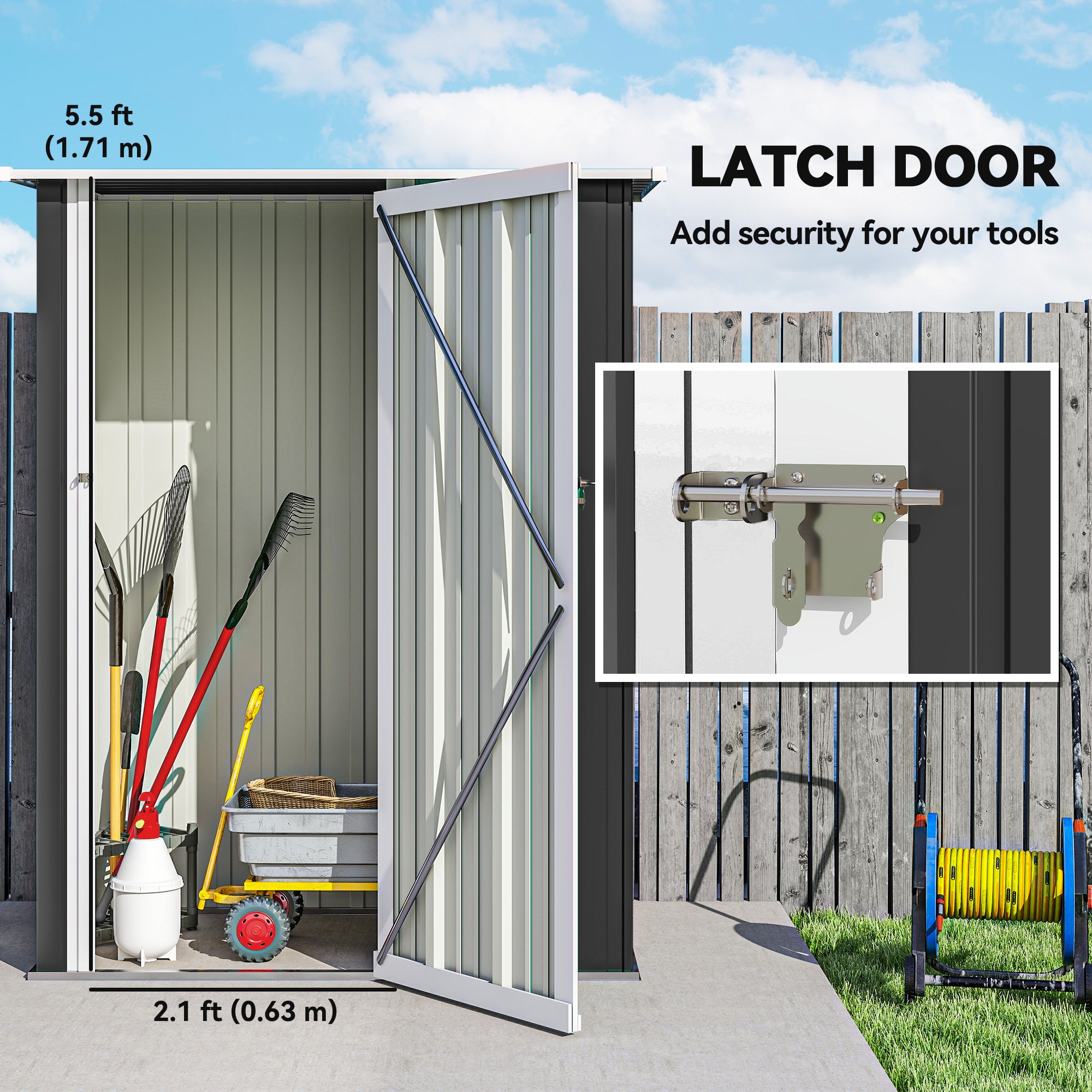 5 x 3ft Outdoor Storage Shed Metal Garden Shed Cabanon with Sloped Roof, Lockable Door for Tool, Grey