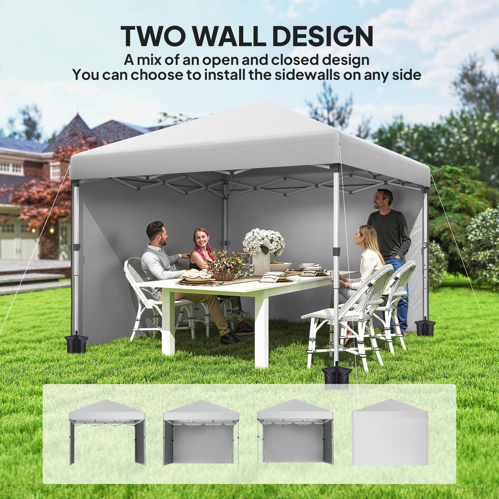 10' x 10' Pop Up Canopy with Sidewalls, Roller Bag, Height Adjustable Instant Tent for Outdoor, Garden, Patio, White