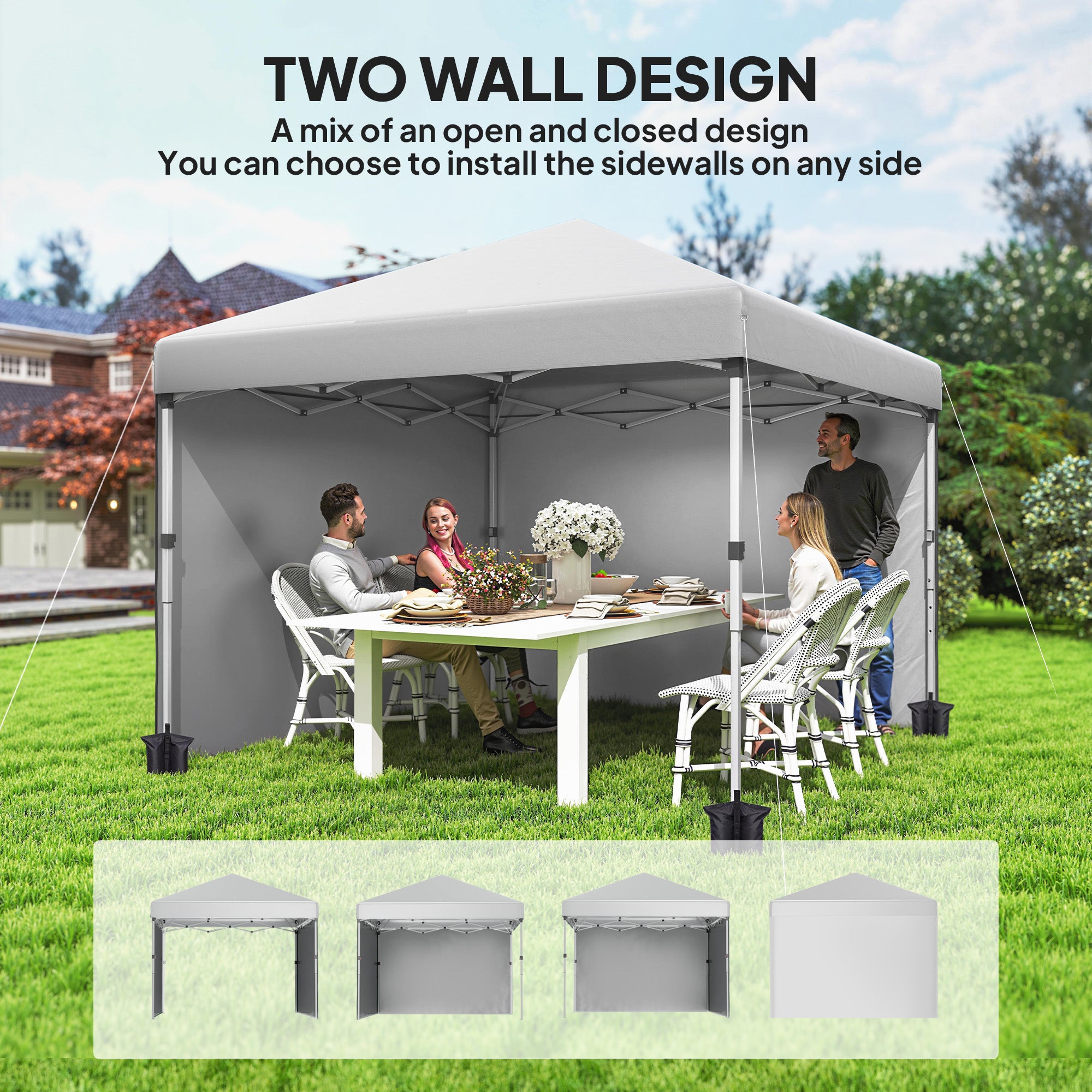 10' x 10' Pop Up Canopy with Sidewalls, Roller Bag, Height Adjustable Instant Tent for Outdoor, Garden, Patio, White