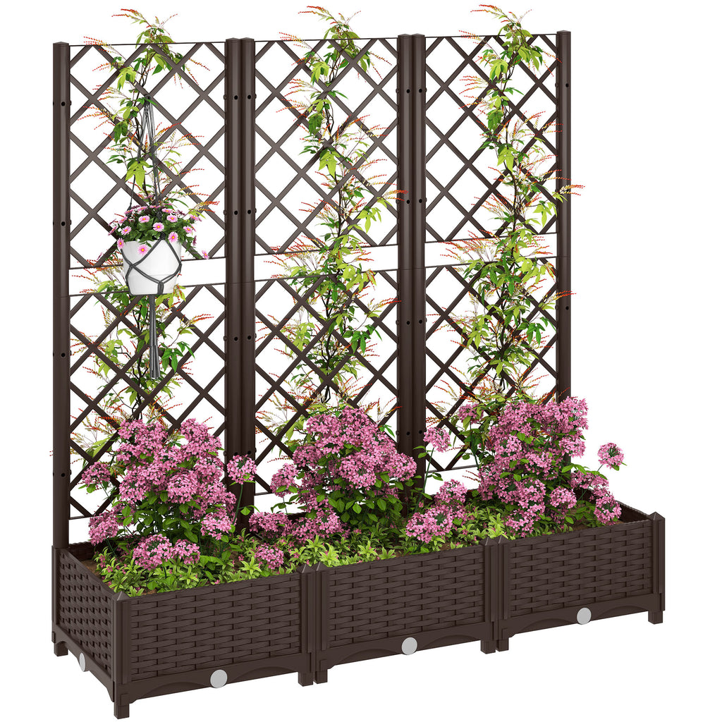 Raised Garden Bed with Trellis, PE Rattan Flower Bed with Drainage Holes and Drain Plugs, 47" x 16" x 48"