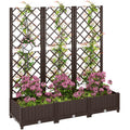Raised Garden Bed with Trellis, PE Rattan Flower Bed with Drainage Holes and Drain Plugs, 47" x 16" x 48"