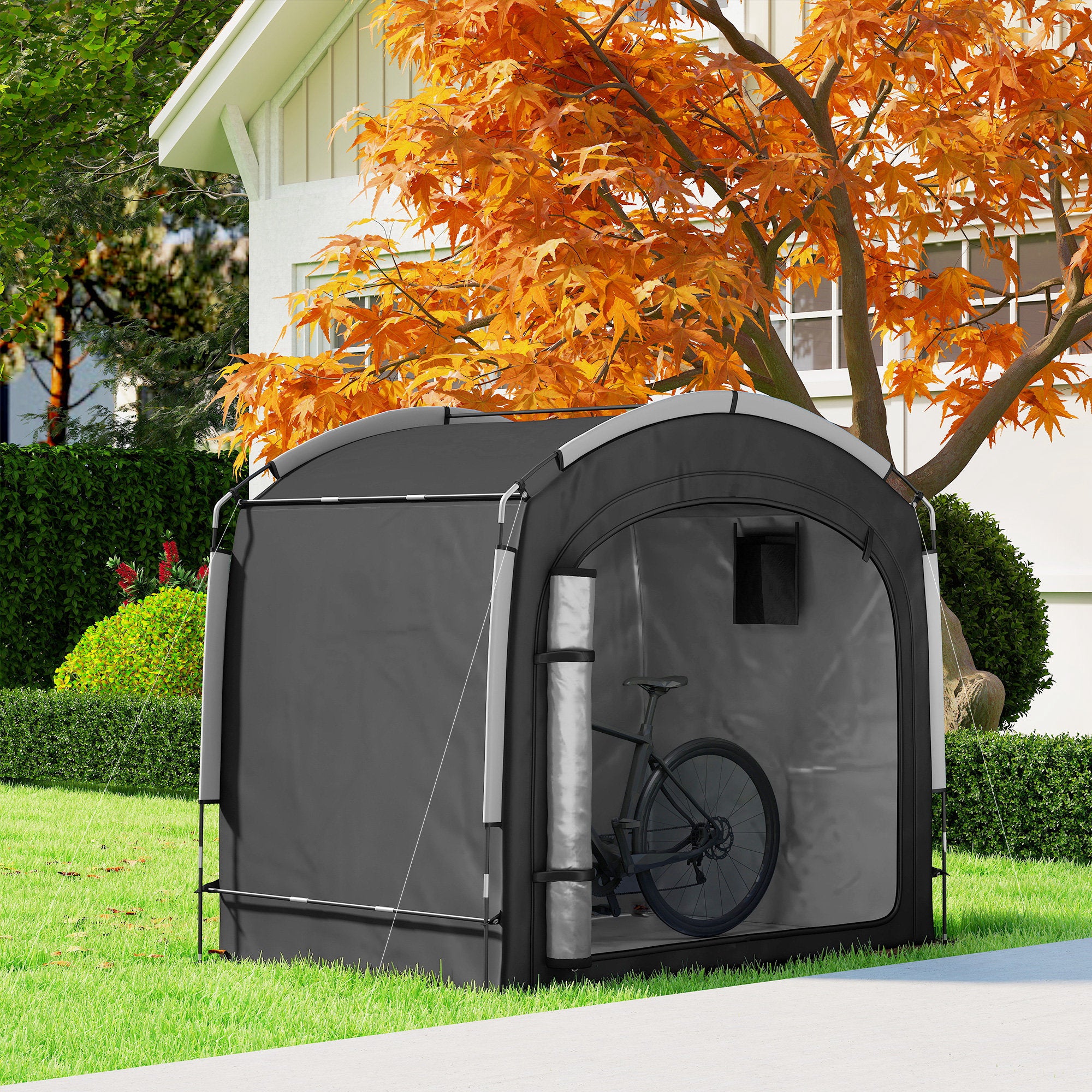 Bike Storage Shed Tent, Portable and Waterproof with 210D Oxford Fabric and Carry Bag for 3-4 Bicycles, Black