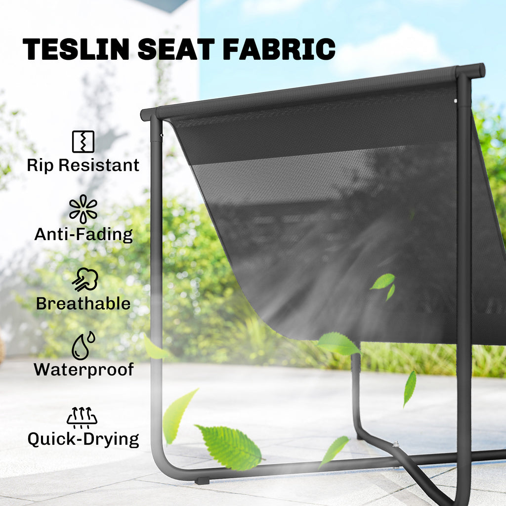Outdoor Patio Chair, Comfy Sling Lounge Chair with Cushion, Breathable Wide Seat, Steel Frame, Dark Grey