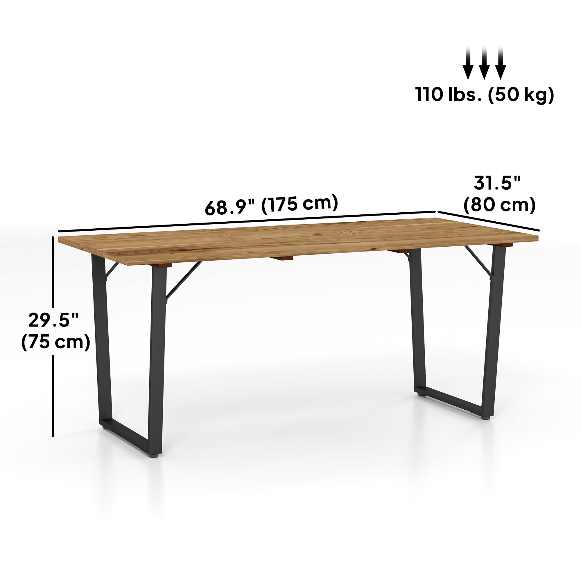 Wooden Outdoor Dining Table for 6 with 2" Umbrella Hole, Slatted Tabletop, Metal Frame, for Yard, Deck, Lawn