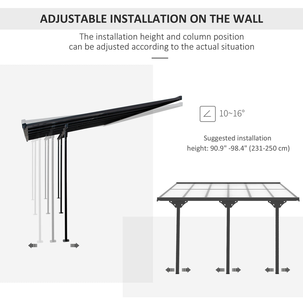 10' x 12' Outdoor Hardtop Pergola Gazebo with Polycarbonate Roof Adjustable Height, Aluminum Frame, UV Protection, Grey