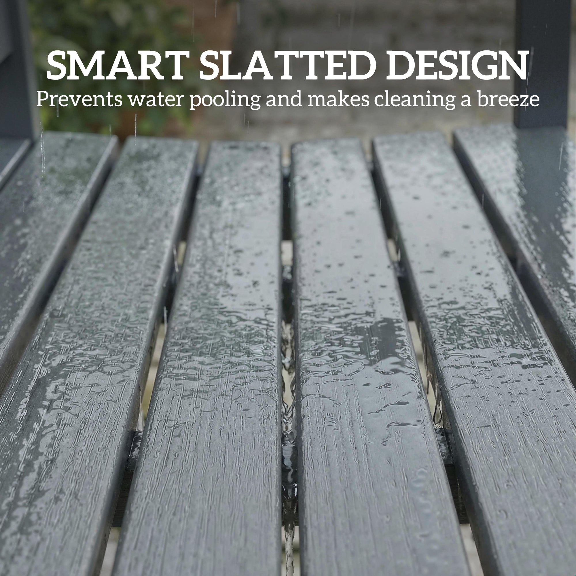 Outdoor Bench, HDPE Weatherproof Garden Bench, 2-Person Garden Seating with Slatted Seat