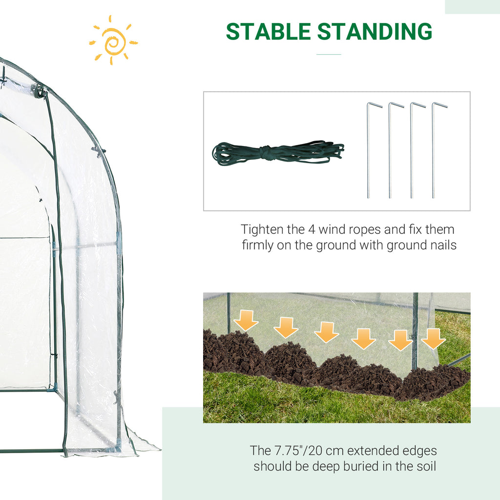 Dome Tunnel Greenhouse Plant Shed with Roll Up Door, 6.6' x 8.2' x 6.6', Transparent