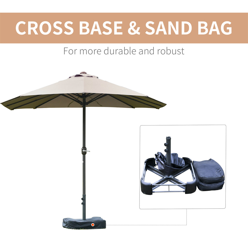 15' Outdoor Patio Umbrella with Twin Canopy Sunshade Steel Table Umbrella w/ Lift Crank, Cross base, Sandbag, Light Grey