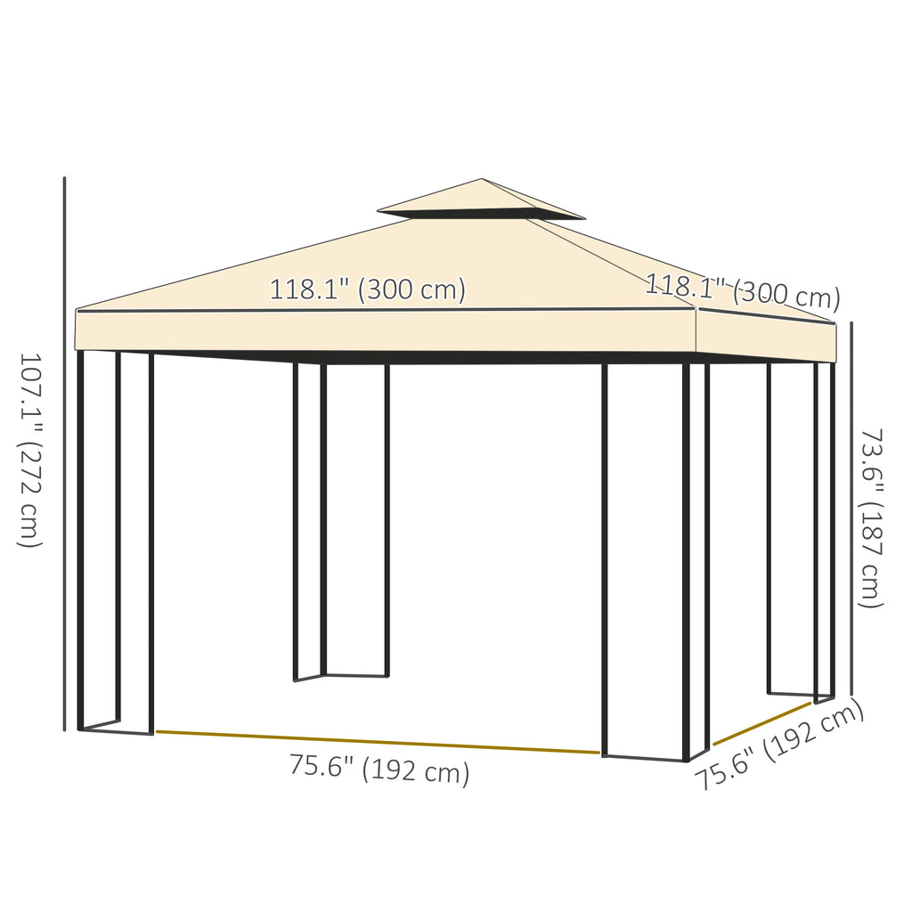 10'x10' Soft-top Steel Patio Gazebo Outdoor Sun Shelter with 2-Tier Polyester Roof, Curtain Sidewalls, Beige