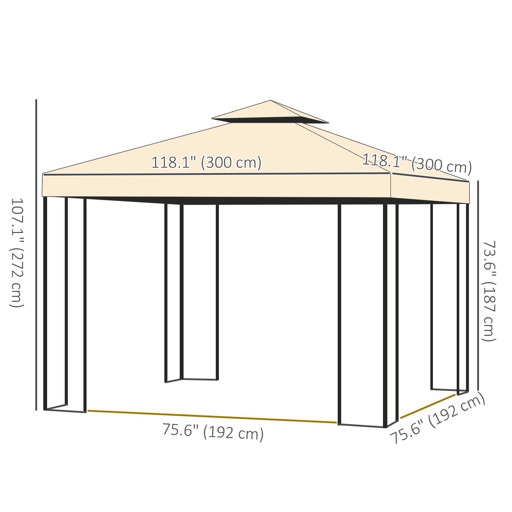 10'x10' Soft-top Steel Patio Gazebo Outdoor Sun Shelter with 2-Tier Polyester Roof, Curtain Sidewalls, Beige