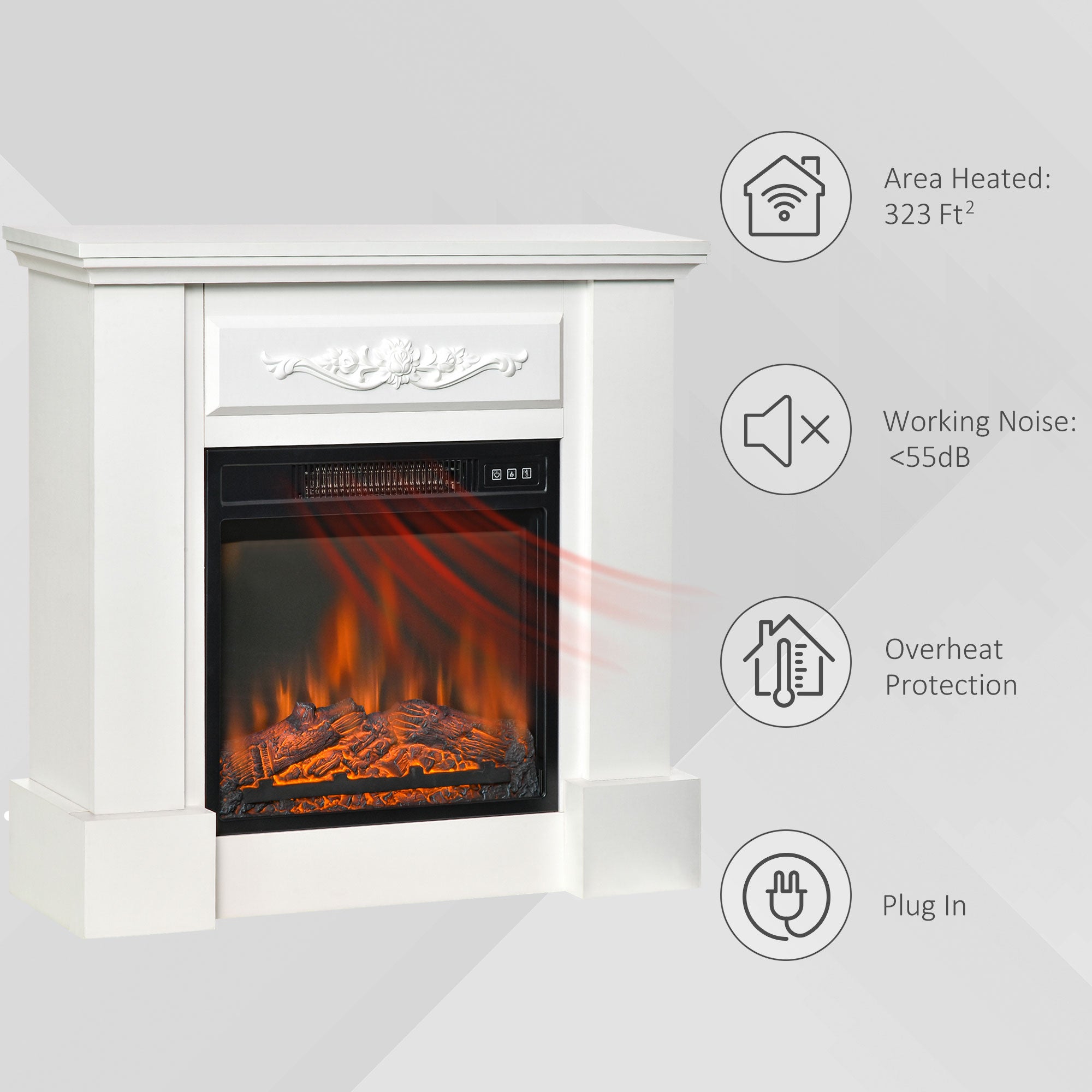 Electric Fireplace with Mantel, Freestanding Heater Corner Firebox with Log Hearth and Remote Control, White