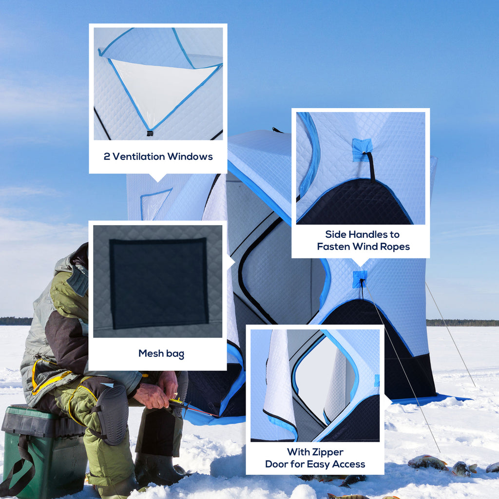 4-Person Pop-up Ice Fishing Tent, Insulated Ice Fishing Shelter with Ventilation Windows, Double Doors and Carry Bag, for Low-Temp -22â„‰