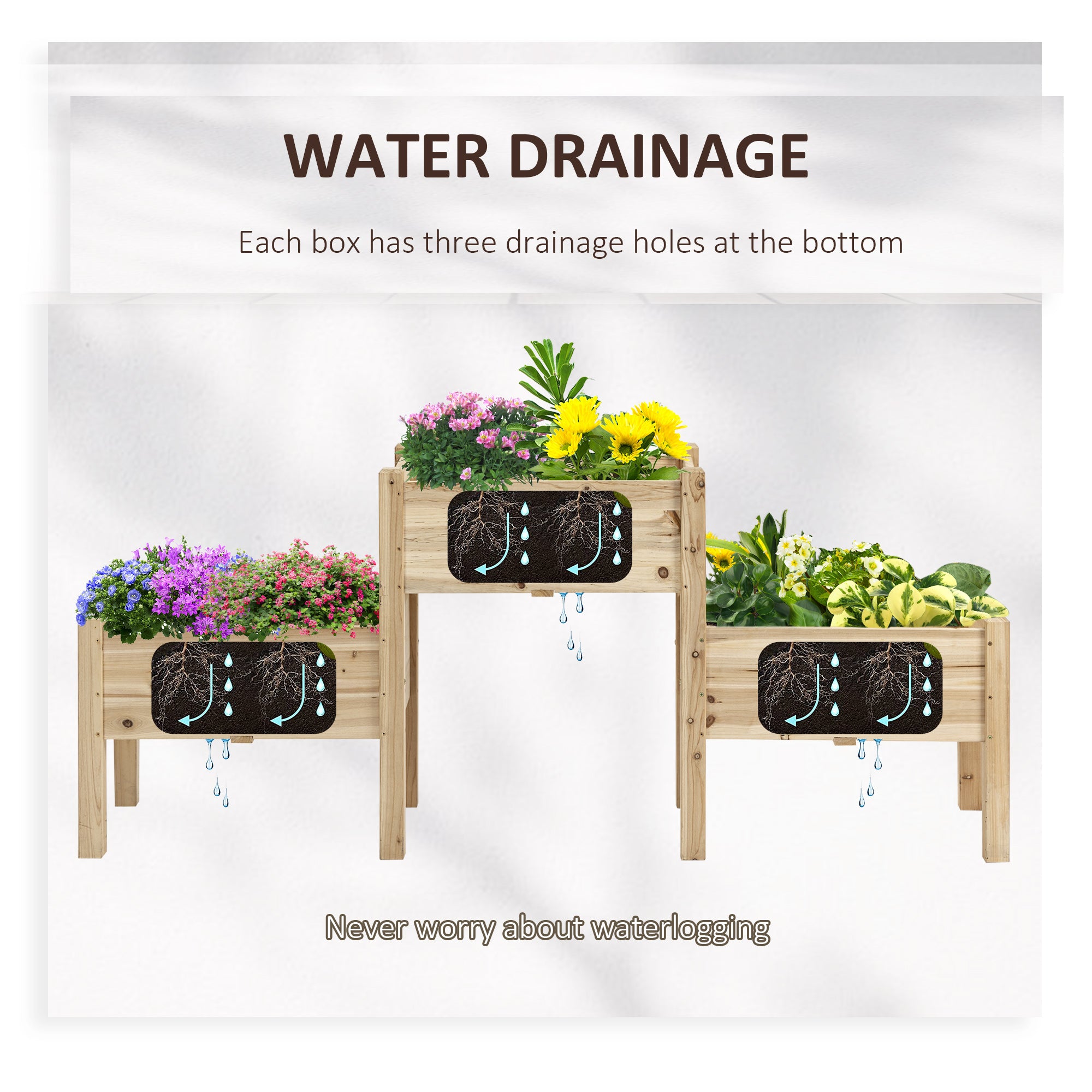 Freestanding Wooden Plant Stand, 3 Tier Raised Garden Bed for Vegetables, Herb and Flowers, Natural