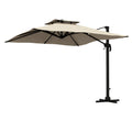 10ft Square Cantilever Patio Umbrella, 360Â° Rotating Overhanging Umbrella with Cross Base, Crank Handle, Khaki