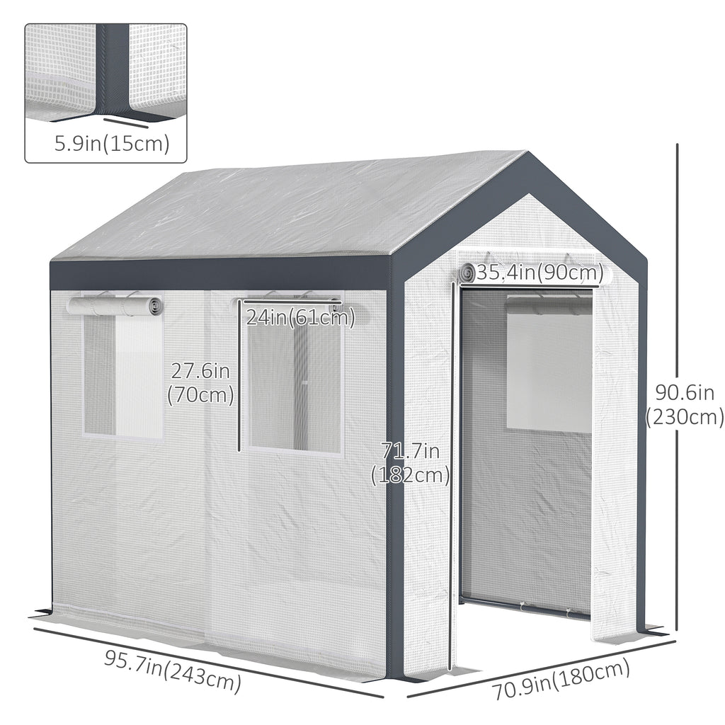 8' x 6' x 7.5' Heavy-duty Walk-in Greenhouse Outdoor Vegetable Plants Growing Warm House Seed Plant Growth Tent Polytunnel Shelter White