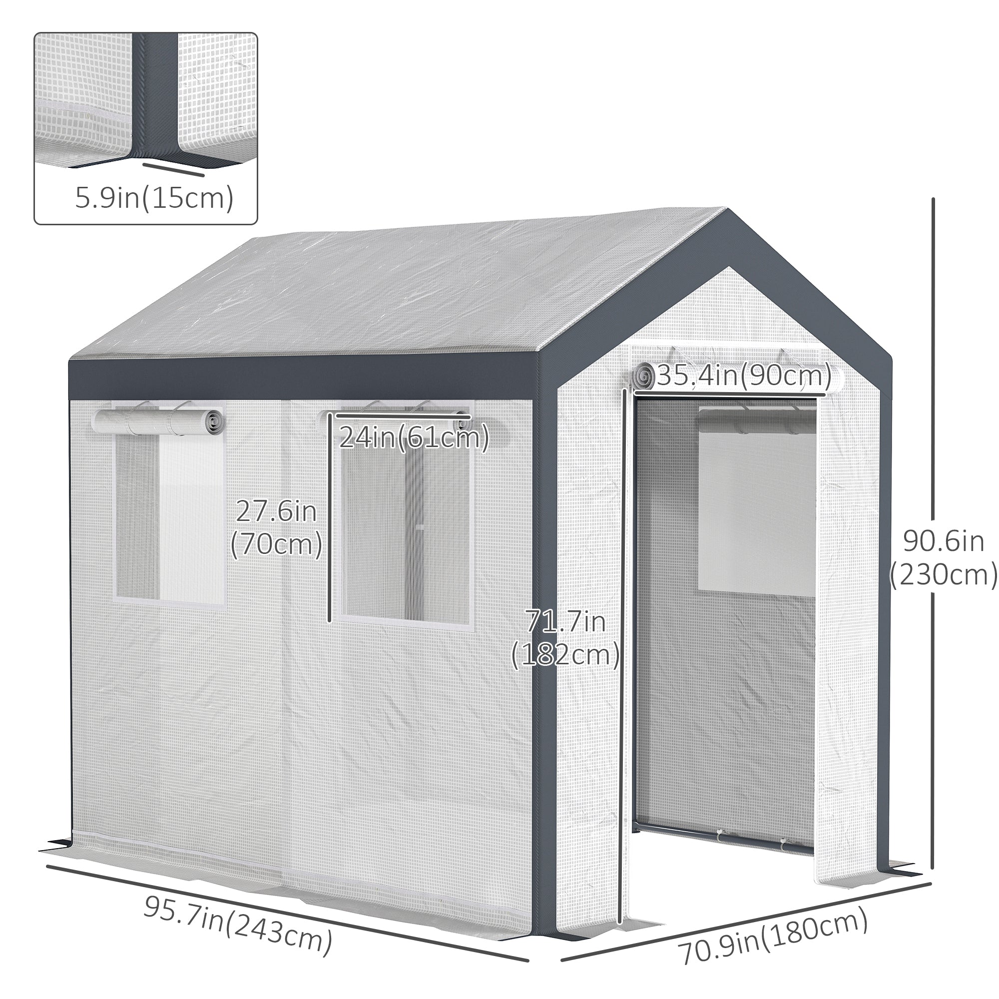 8' x 6' x 7.5' Heavy-duty Walk-in Greenhouse Outdoor Vegetable Plants Growing Warm House Seed Plant Growth Tent Polytunnel Shelter White
