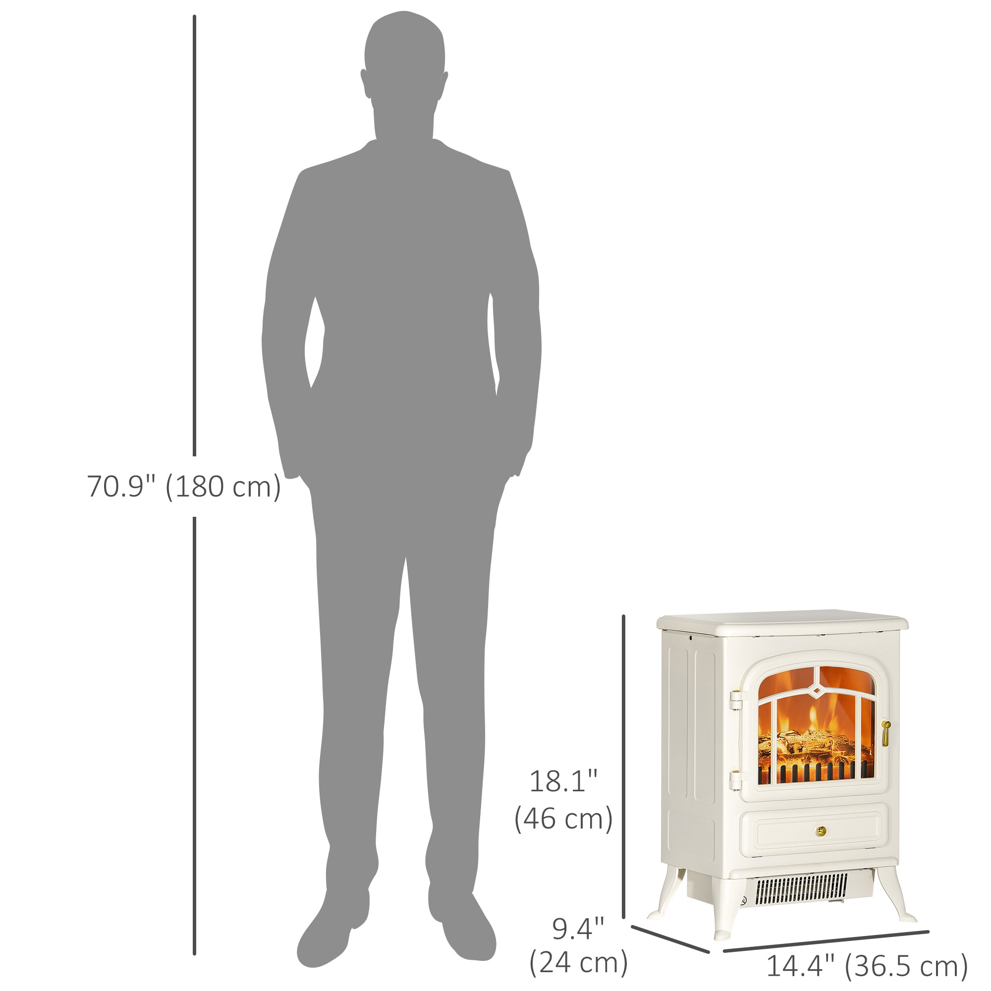 16" Freestanding Electric Fireplace Heater Fire Stove with Wood Burning Flame 750/1500W Beige