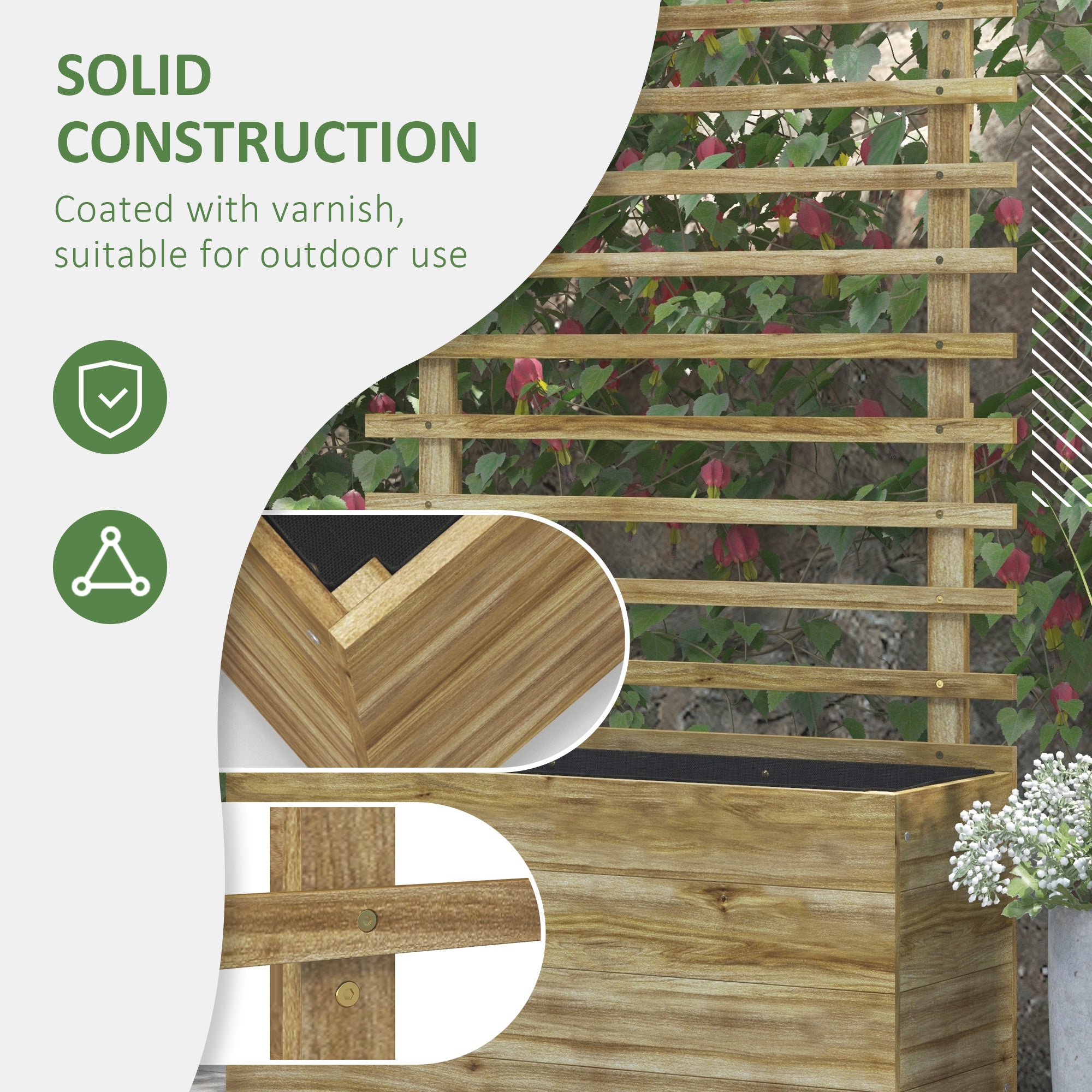 Wooden Planter with Trellis, Raised Garden Bed with 4 Wheels for Climbing Plants, 30" x 12" x 61", Nature Wood