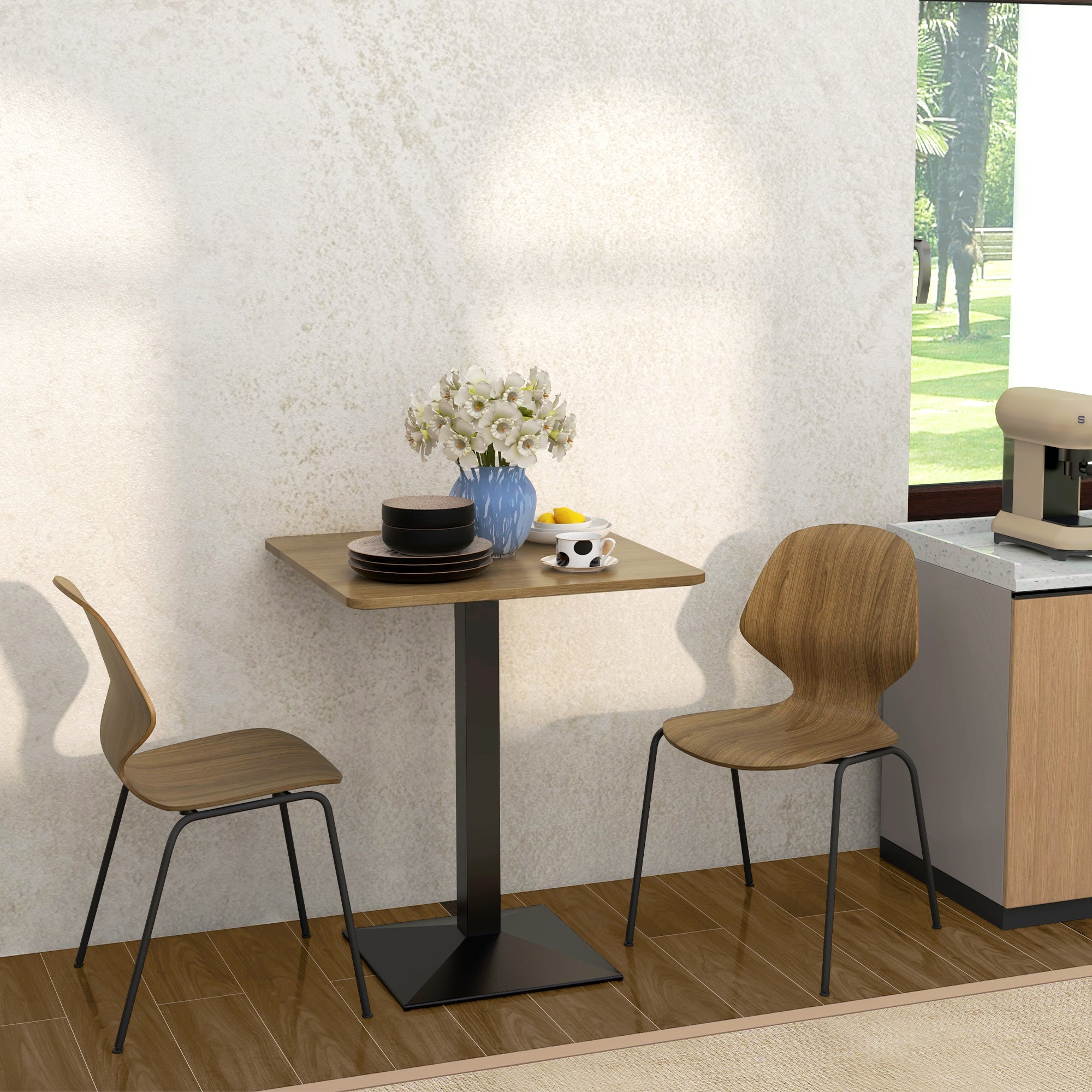 28" Square Dining Table, Modern Dining Room Table with Steel Base, Space Saving Small Kitchen Table, Dark Brown