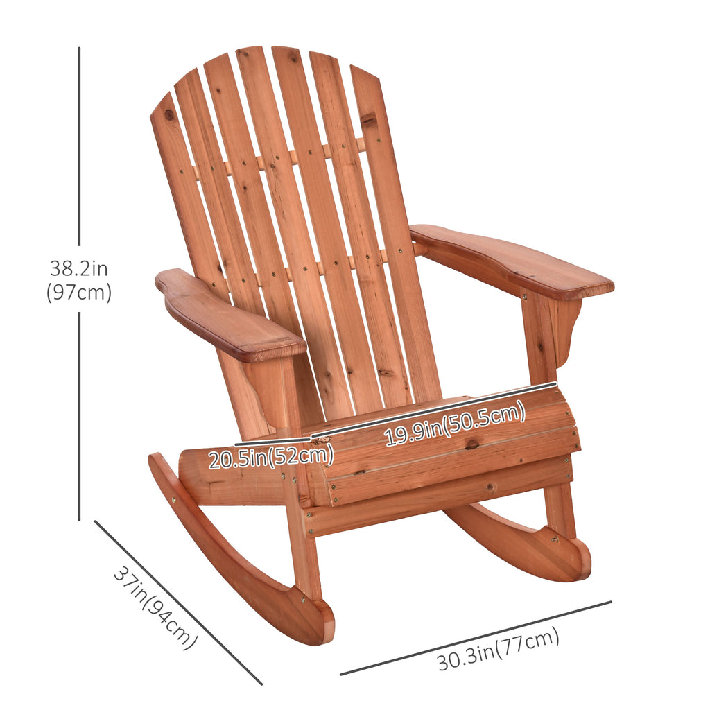 Wooden Adirondack Rocking Muskoka Chair with Slatted Wooden Design, Fanned Back and Classic Rustic Style, Teak