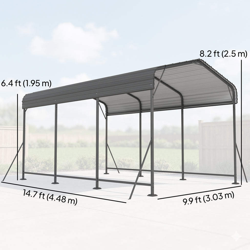 10 x 15FT Metal Carport, Heavy-Duty Carport Canopy with Reinforced Frame & Galvanized Steel Roof, Dark Grey
