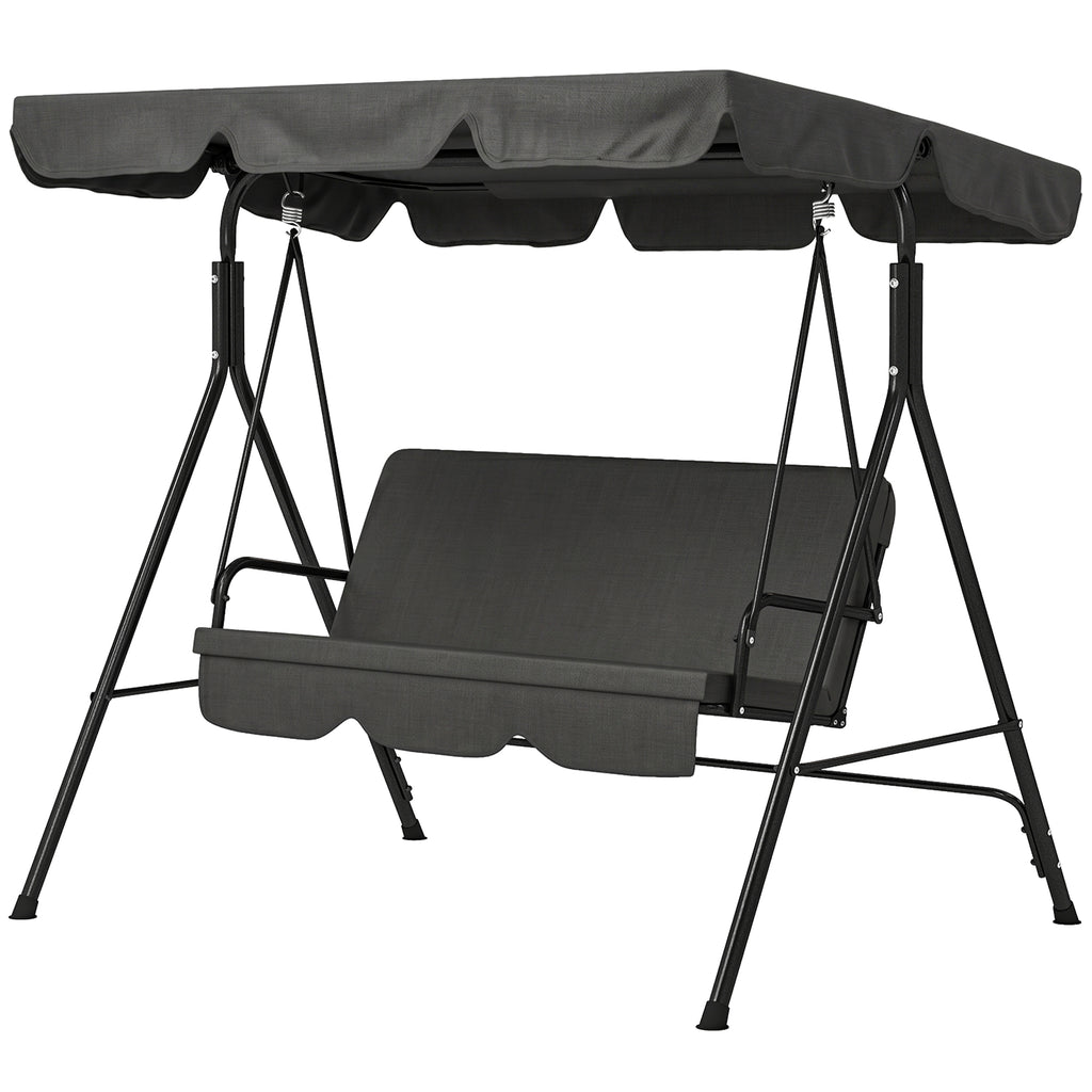 3-Seater Outdoor Porch Swing with Adjustable Canopy, Patio Swing Chair for Garden, Poolside, Backyard, Black