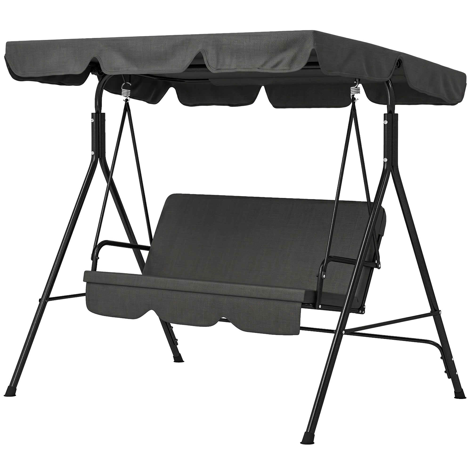 3-Seater Outdoor Porch Swing with Adjustable Canopy, Patio Swing Chair for Garden, Poolside, Backyard, Black
