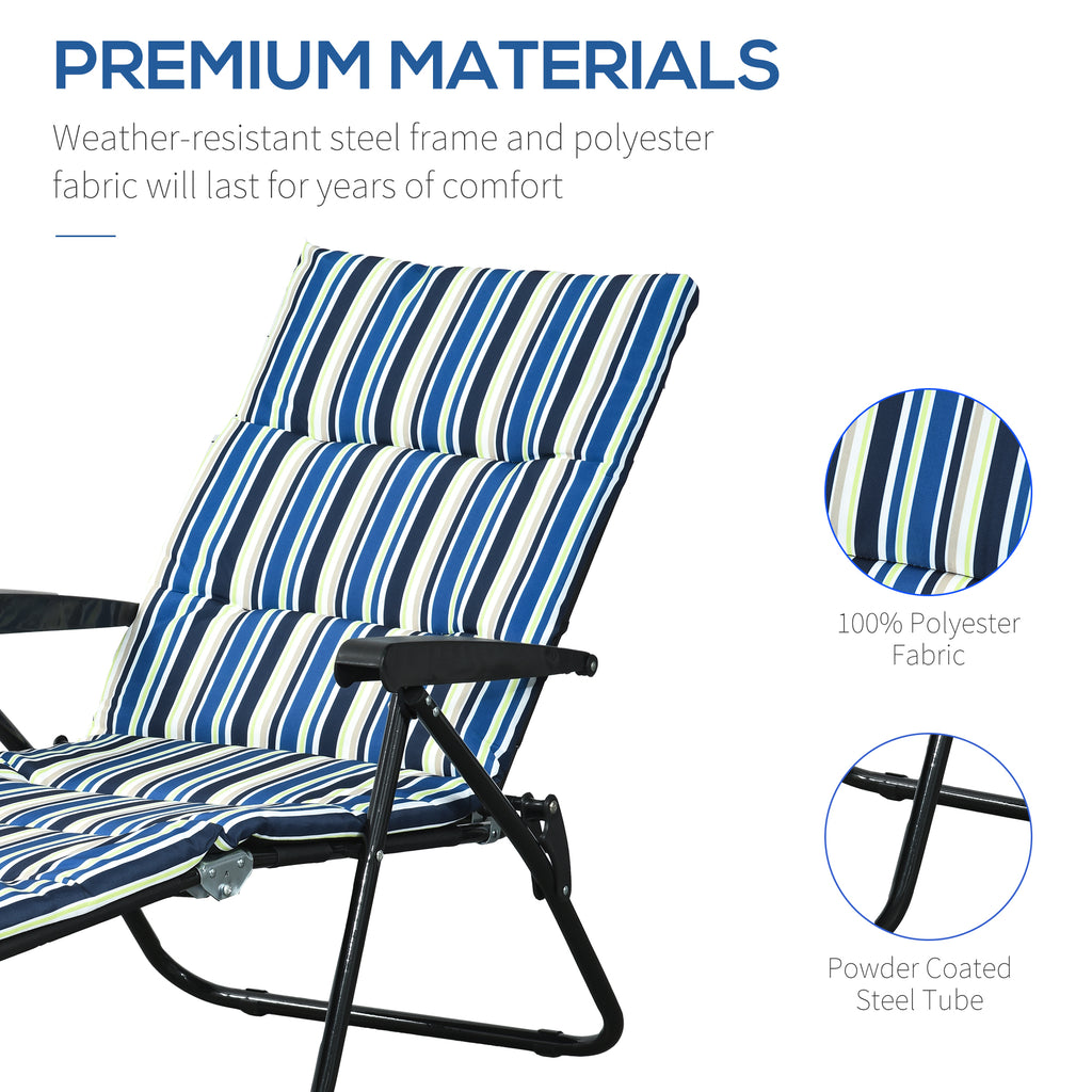 Foldable Lounge Chair, Reclining Patio Sun Lounger with 6-Position Adjustable Back, Blue and White