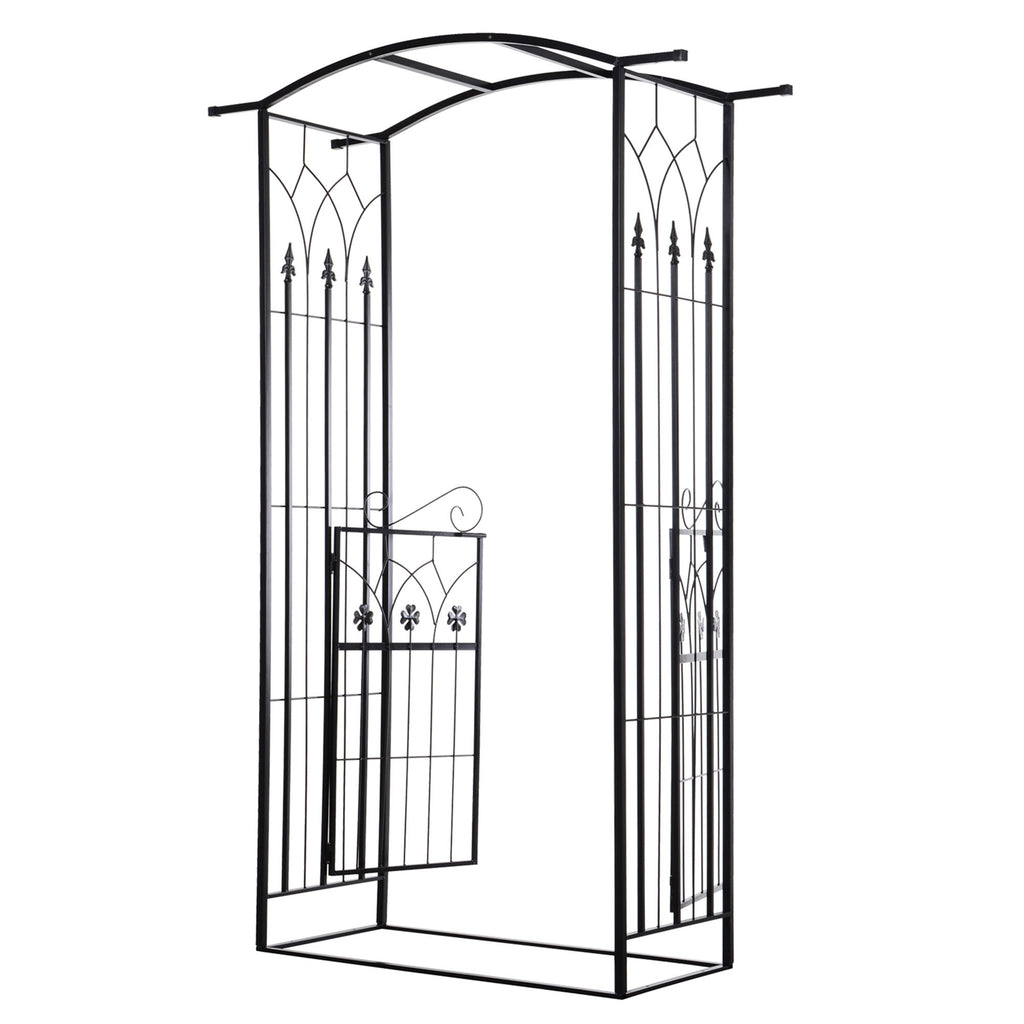 Outdoor Metal Trellis Garden Arch Arbor w/ Lucky Leaf Clover Gate for Ceremony Wedding Party Garden Lawn, Black