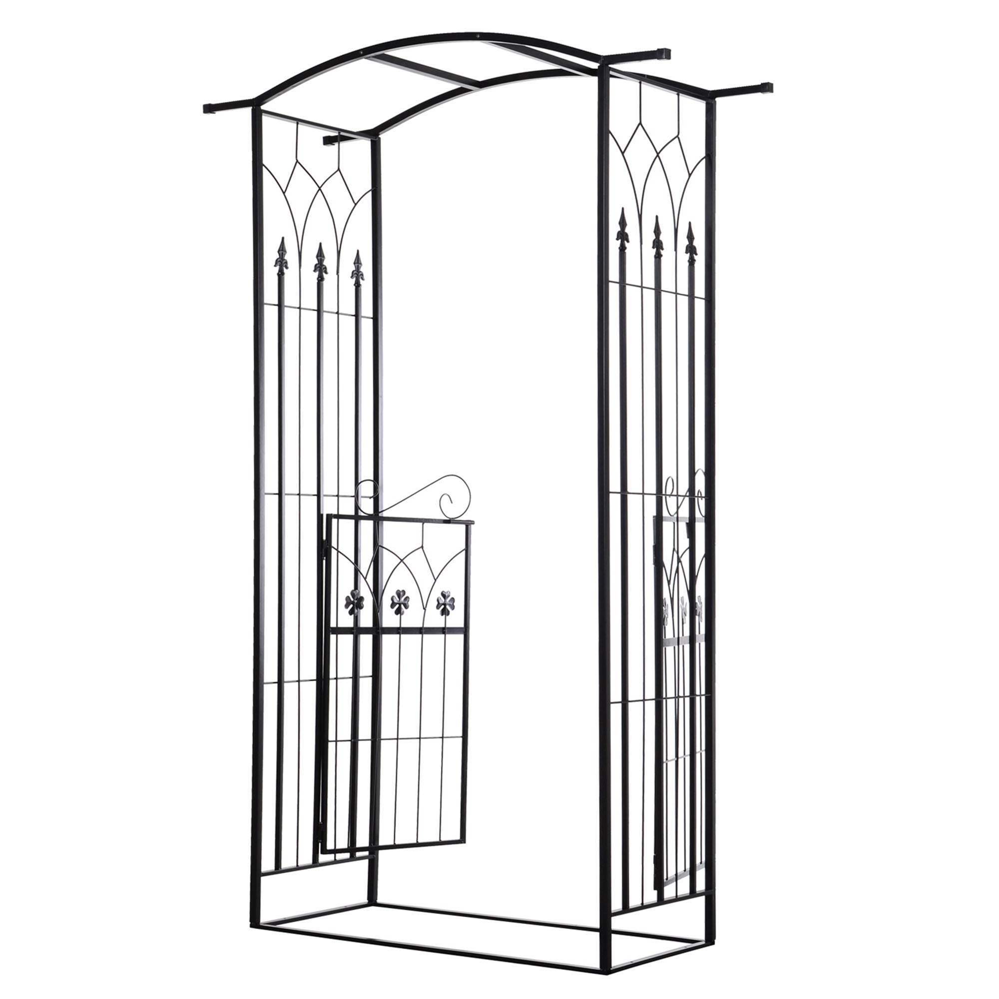 Outdoor Metal Trellis Garden Arch Arbor w/ Lucky Leaf Clover Gate for Ceremony Wedding Party Garden Lawn, Black