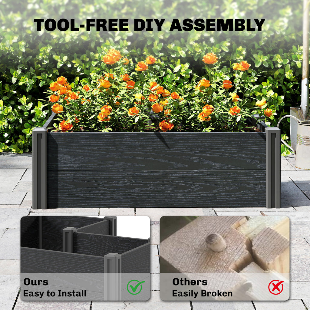 Vinyl Raised Garden Bed Kit, 3 x 3 x 1ft Elevated Garden Box with Open Bottom, Screwless Outdoor Planter Box