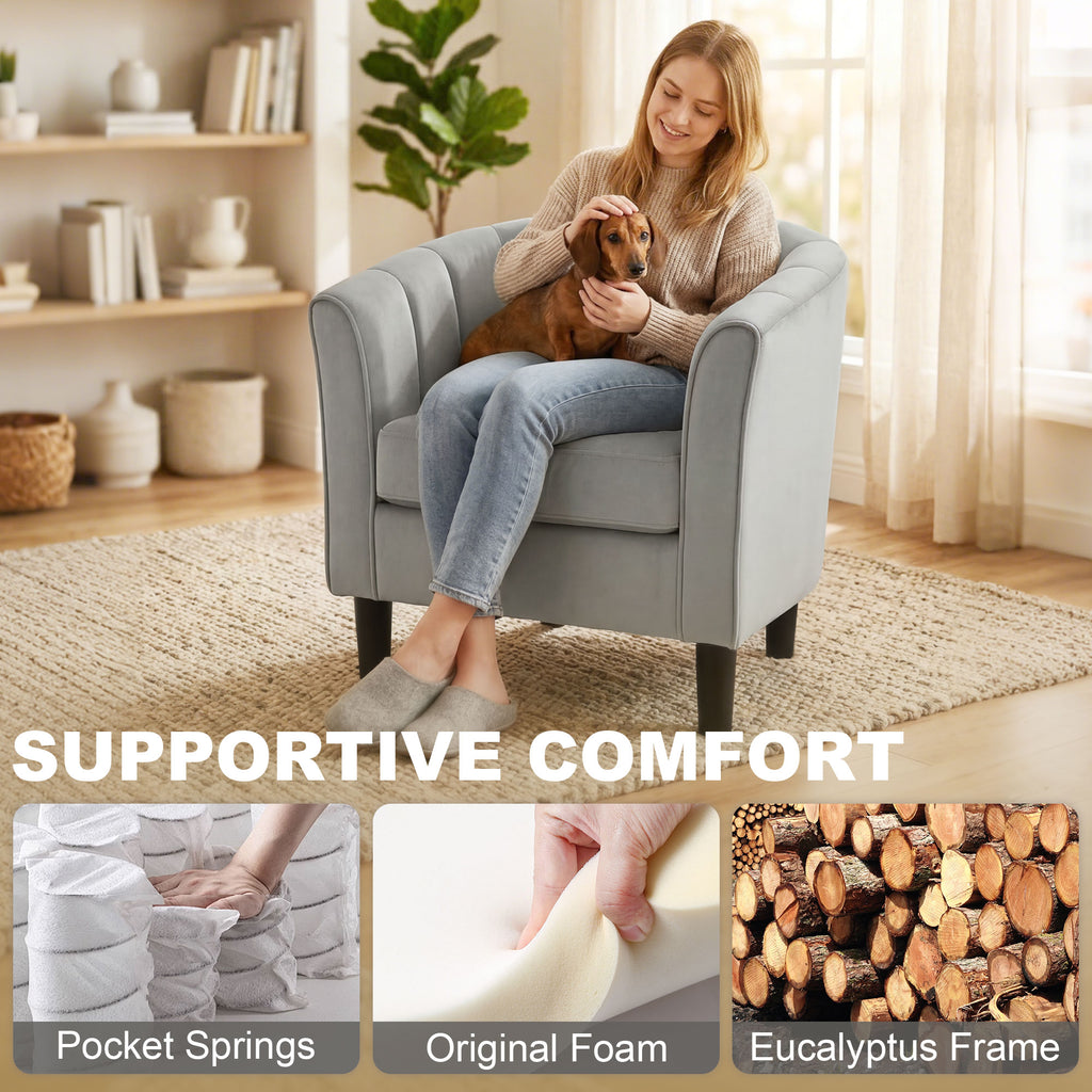 Accent Chair Modern Upholstered Living Room Chair with Ottoman and Pocket Spring Cushion Grey