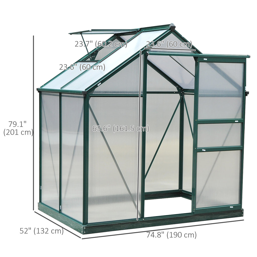 Small Greenhouse with Galvanized Base and Slide Door, 6.2x4.3 Walk-In Polycarbonate Greenhouse, Clear