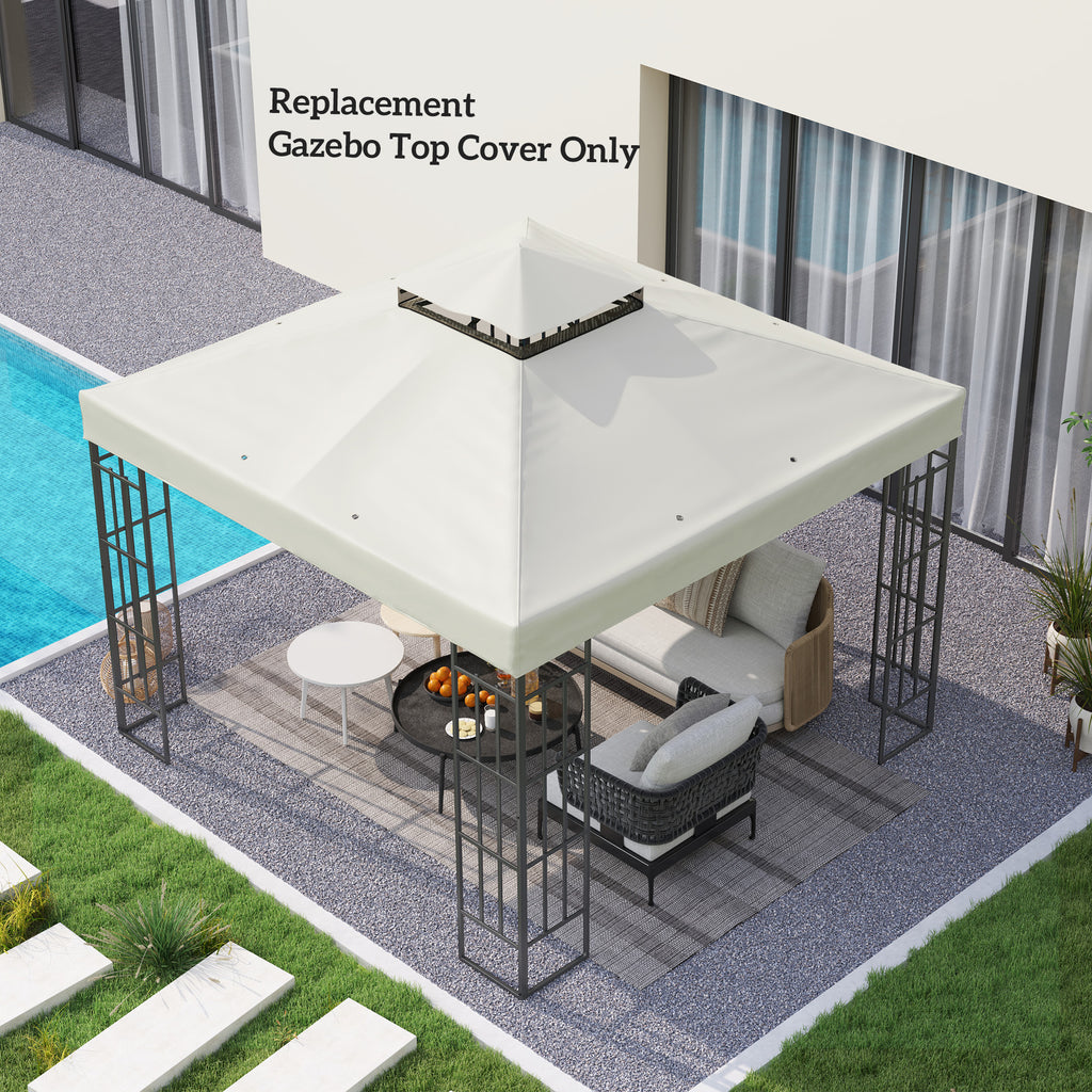10' x 10' Gazebo Canopy Replacement Cover, 2-Tier Garden Gazebo Roof Replacement, UPF30+, TOP COVER ONLY, Light Grey