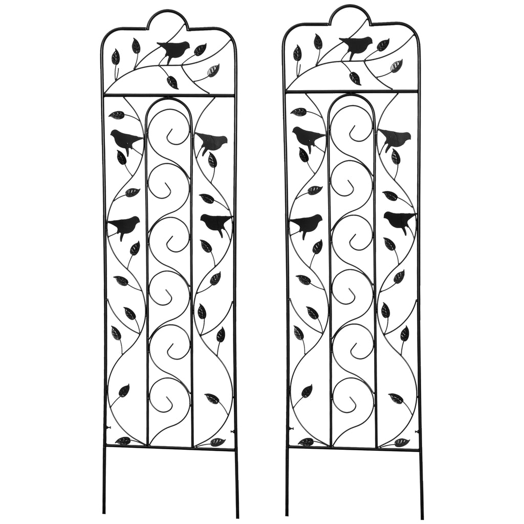 2 Pack Garden Trellis for Climbing Plants, Outdoor Metal Grid Panels with Birds and Leaves, for Roses, Vine Flower, Cucumber, Clematis, 59" Tall