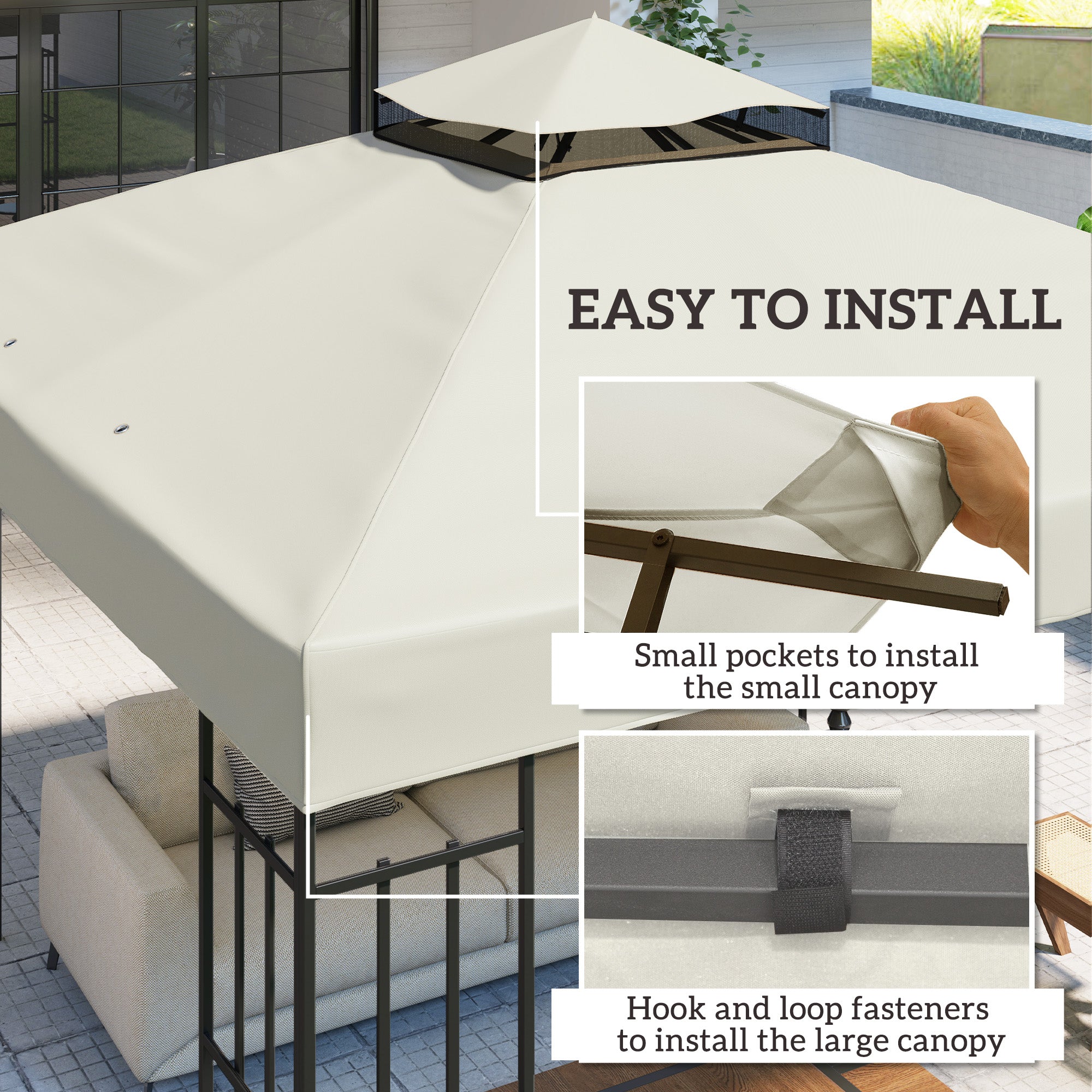 10' x 10' Gazebo Canopy Replacement Cover, 2-Tier Garden Gazebo Roof Replacement, UPF30+, TOP COVER ONLY, Light Grey
