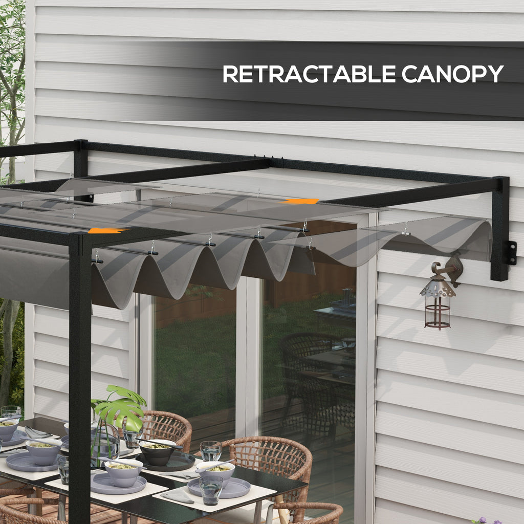 10' x 7' Lean To Pergola, Metal Pergola with Retractable Roof for Grill, Garden, Patio, Deck