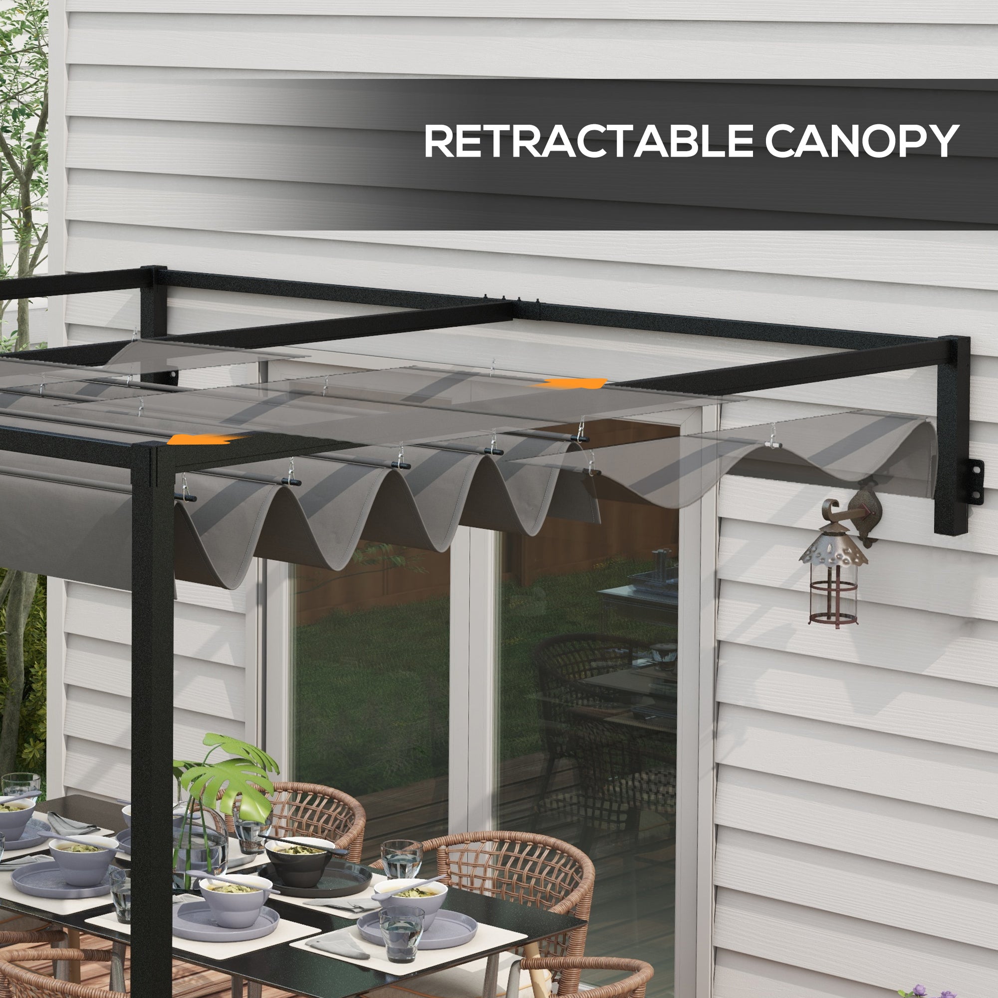 10' x 7' Lean To Pergola, Metal Pergola with Retractable Roof for Grill, Garden, Patio, Deck
