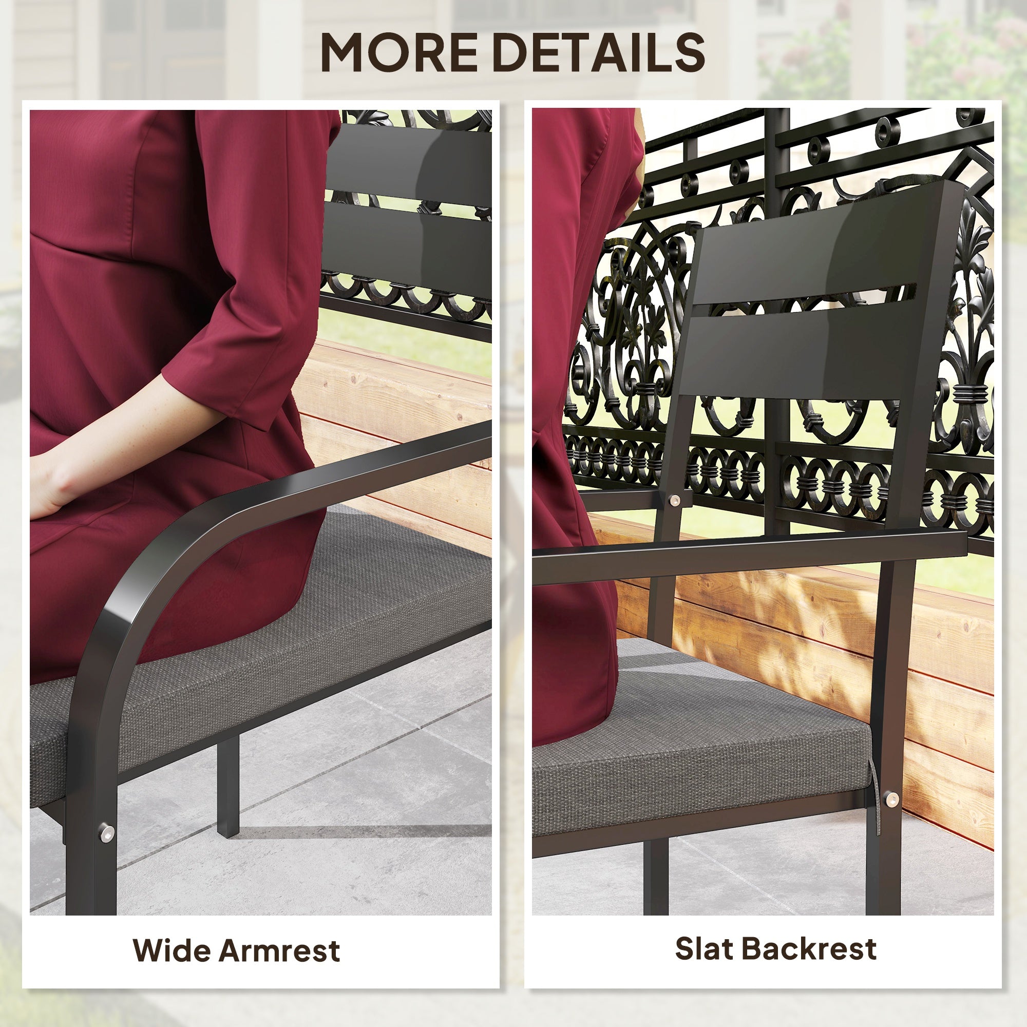2 Piece Outdoor Dining Chairs with Aluminum Frame, Soft Cushion, for Deck, Garden, Balcony, Poolside, Grey