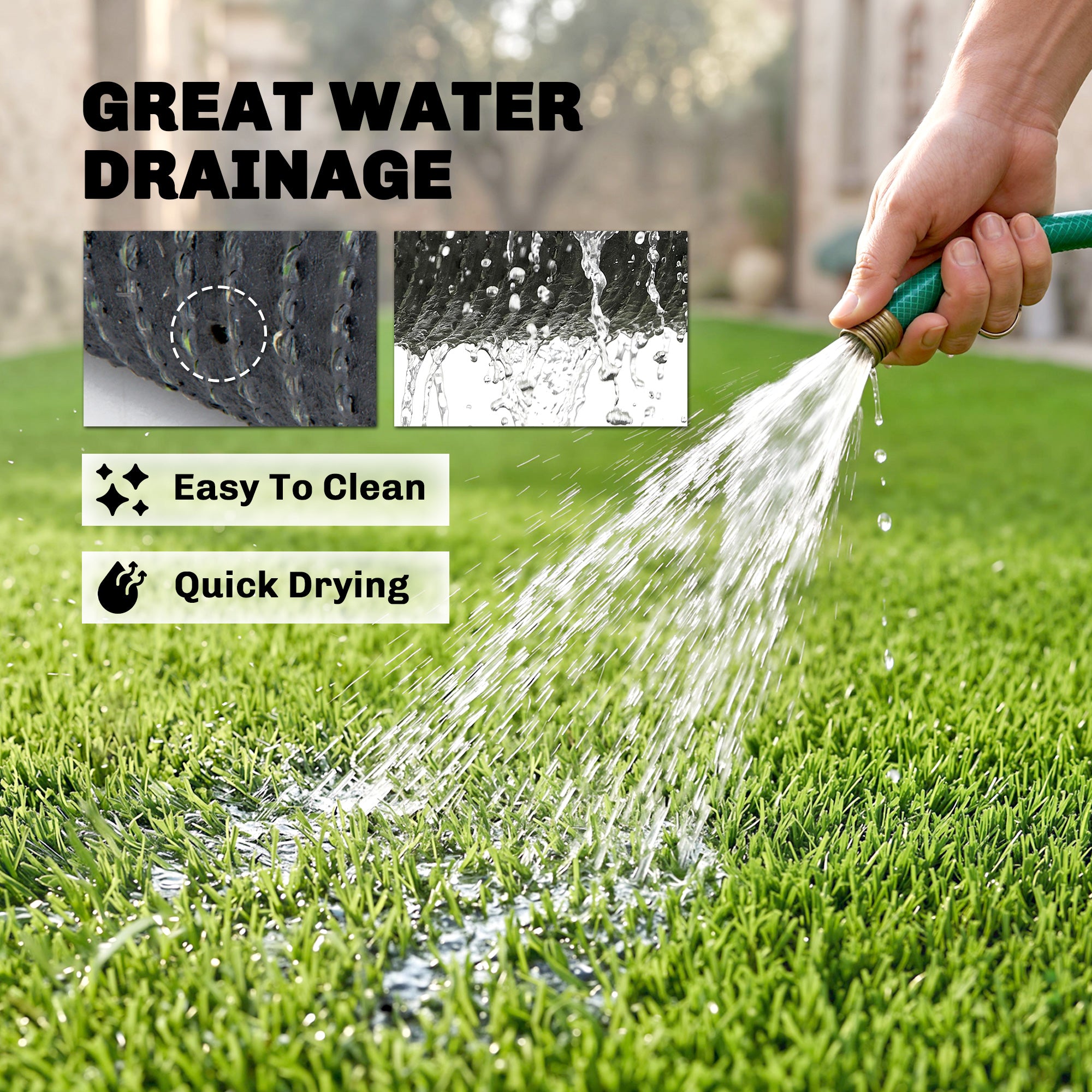Artificial Grass 10' x 3' (30 Square Feet), Fake Grass Turf with UV Protection, Drain Holes for Rain, Green